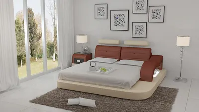 Produktbild von Design Bett XXL Big Betten Hotel Polster 160x200 Multifunktion Regal USB Leder