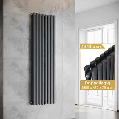 Immagine prodotto di SONNI Radiatore a piastre verticali, radiatore a tubi a doppio strato, colore antracite, dimensioni 1600x475 mm, senza resistenza riscaldante
