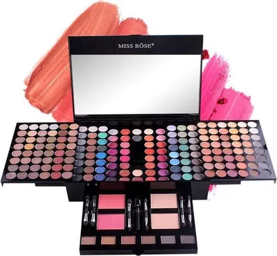 Image de Palette de maquillage Miss Rose Blockbuster - 180 couleurs : ombres à paupières, poudre, fard à joues et pinceaux