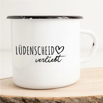 Produktbild von Huuraa Emaille Tasse Lüdenscheid  Geschenk Kaffeebecher Vintage 300ml Lüdenscheid  Präsent