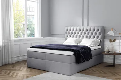 Produktbild von Boxspringbett MOVET , Pocket Matraze Topper , 160 x 200 cm , ( Grau - Jasmine 90 )