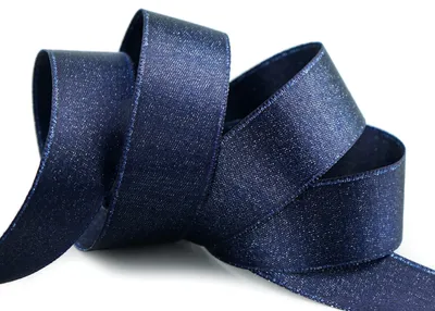 Satinband mit Lurex, 20 m x 25 mm, Blau-Gold, glänzend