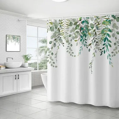 Immagine prodotto di Tenda da doccia, 120 x 200 cm, impermeabile, lavabile, tenda da bagno, verde, foglie, fiori, lavabile, poliestere, tenda da bagno con 12 anelli, per bagno, vasca da bagno
