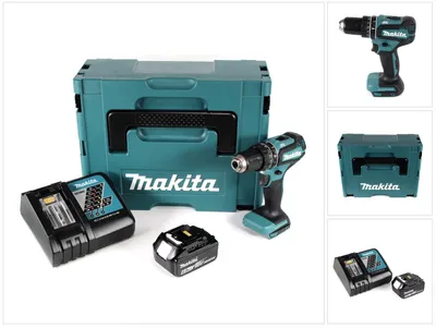 Obrázek produktu pro Akumulátorová příklepová vrtačka Makita DHP 485 RG1J 18 V 50 Nm + 1x akumulátor 6,0 Ah + rychlonabíječka + Makpac