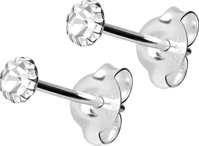 Produktbild von 925er Silber Ohrstecker PLATINIERT + RUNDER KRISTALL
