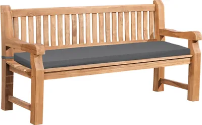 Produktbild von Gartenbank Teakbank DABEL - Holz Dunkelgrau 180x61x93 cm | Holzbank 180 Cm Mit Sitzkissen Gartenbank Sitzbank Mit Lehne Wetterfest Bank Garten