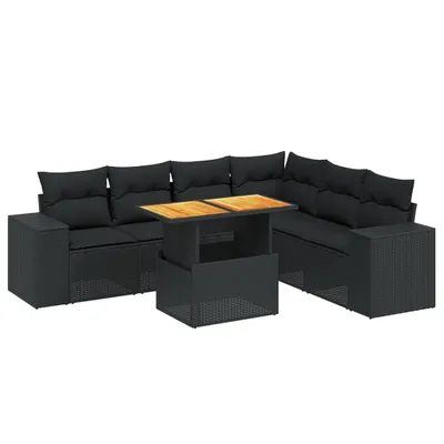 Produktbild von vidaXL 7-tlg. Garten-Sofagarnitur mit Kissen Schwarz Poly Rattan