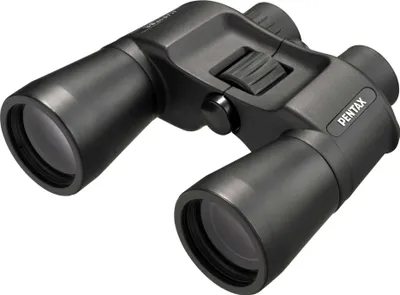 A pair of black Pentax Jupiter 16x50 binoculars is shown against a white background.