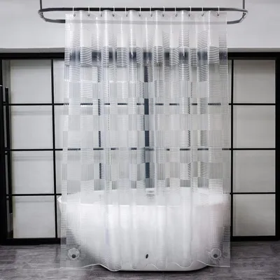 Produktbild von Schmaler Duschvorhang 150 x 180 cm mit 3 starken Magneten am unteren Rand, schimmelresistent, transparentes 3D-Geometriemuster, wasserdichter Duschvorhang für das Badezimmer