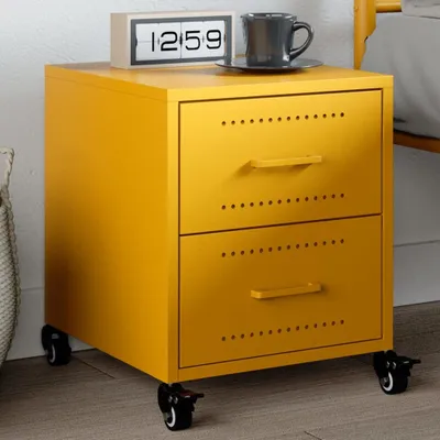 Immagine prodotto di Maison Exclusive - Comodino giallo senape 36x39x43,5 cm acciaio