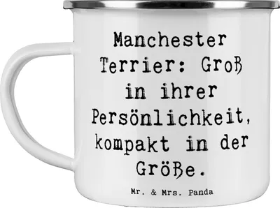 Produktbild von Mr. & Mrs. Panda Haferl Spruch Manchester Terrier Persönlichkeit - Weiß - Geschenk, Hunderasse, Hausbegleiter, Emaille Becher, Begleiter, Teetasse, Tasse, Energiebündel