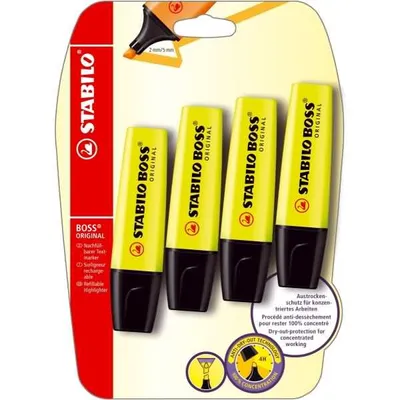 Image de Surligneurs - STABILO BOSS ORIGINAL - Pack de 4 - jaune