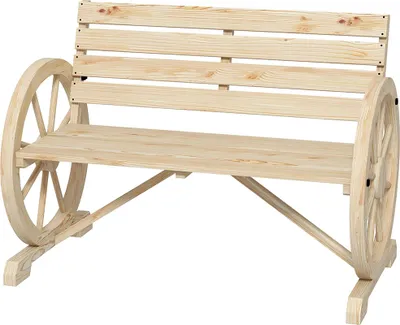 Produktbild von Sweiko Gartenbank, Wagenrad-Design, für 2 Personen, Naturholz, dunkelbraun, 105,5 x 56 x 79 cm, Natur