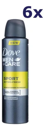 Produktbild von 6x Dove Deospray für Männer – Care Sport: aktiv + frisch, 150 ml