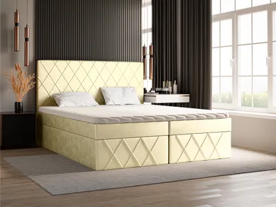 Produktbild von Boxspringbett 200x200 Pesto - Doppelbett mit Bettkasten - Bonell-Matratze & Topper - Samtstoff (Beige - Amor Velvet 4323)