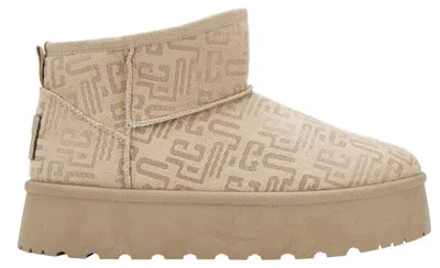 Image de Bottes d'hiver Lee Cooper pour femmes, couleur beige, avec doublure en Fourrure artificielle, semelle compensée, motif monogramme, style hivernal, taille 37