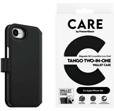 Produktbild von PanzerGlass CARE™ by ® Tango 2-in-1 Wallet Case m. Qi iPhone 17e | 16e, Cover, Apple, Apple - iPhone 16e, Apple - iPhone 17e, Schwarz