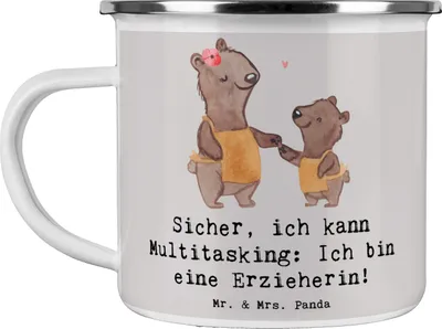 Produktbild von Mr. & Mrs. Panda Teetasse Erzieherin Multitasking - Grau Pastell - Geschenk, Geborgenheit, Beruf, Geschenke für Berufstätige, Haferl, Kindergarten, Pott, Berufsalltag