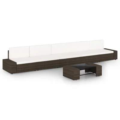 Produktbild von "Rabatt" 6-tlg. Garten-Lounge-Set - Wetterfestes Sitzgruppe - für 5 Personen - mit Kissen Braun Poly Rattan - Lounge-Dining set CC2855