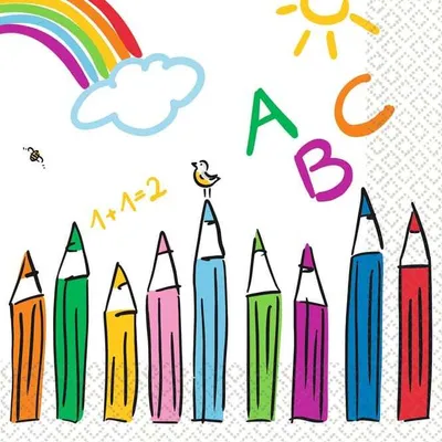 Image de 20 serviettes - rentrée des classes - crayons - environ 33 x 33 cm