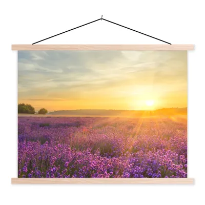Produktbild von MuchoWow® Textilposter Lavendel - Sonnenuntergang - Bäume - Lila 60x45 cm mit holzfarbenen Rahmen - Bild