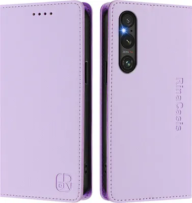 Image de Etui en cuir pour Sony Xperia 1 V, étui à rabat avec fentes pour cartes, portefeuille et support Violet