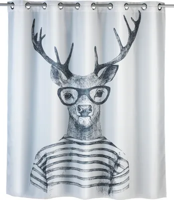 Image de WENKO Rideau de douche baignoire anti-moisissure avec anneaux Mr. Deer 180x200 cm