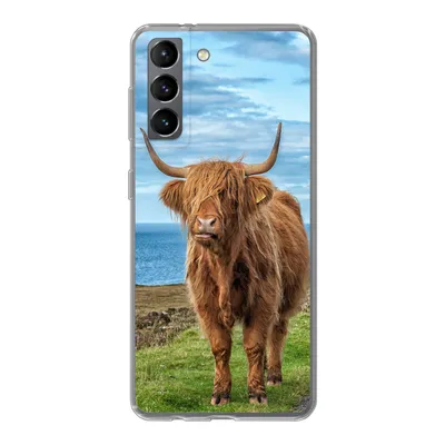 Produktbild von MuchoWow® Handyhülle Schutzhülle Hülle für Samsung Galaxy S21 Schottischer Highlander - Wasser - Hörner Silikon Softcase Handy Hülle - Softcase