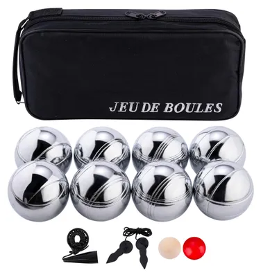 Obrázek produktu pro Sada pro pétanque (Boules) – 8 kovových koulí a 1 dřevěná koule