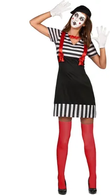Produktbild von Pantomime-Damenkostüm Karneval weiss-schwarz-rot XL