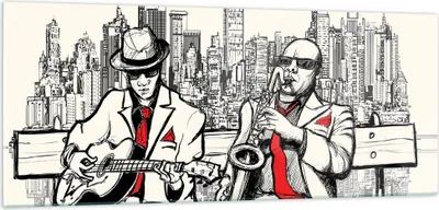 Produktbild von Bilder auf glas - Jazz Musik Musiker - 100x40cm - Glasbilder - Wandbilder - Kunstdruck - zum Aufhängen bereit - Wanddekoration aus Glas - Glas Bilder - Wandbild auf Glas - Einteilig - GAB100x40-3599