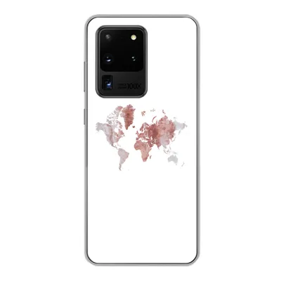 Produktbild von MuchoWow® Handyhülle Schutzhülle Hülle für Samsung Galaxy S20 Ultra Weltkarte - Rosa - Farbe Silikon Softcase Handy Hülle - Karteninhaber