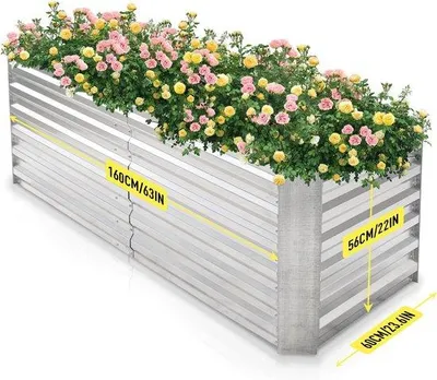 Produktbild von Famanu Hochbeet aus verzinktem Stahl - 160 x 60 x 56 cm für Gemüse, Kräuter und Blumen