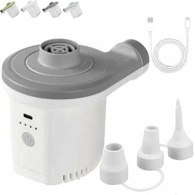Produktbild von Aufladbare Luftpumpe mit Batteriestandsanzeige 2500mAh, 3 Düsen, 2-in-1 Inflate und Deflate Elektropumpe für Camping, Luftmatratze, Pool(Grau)