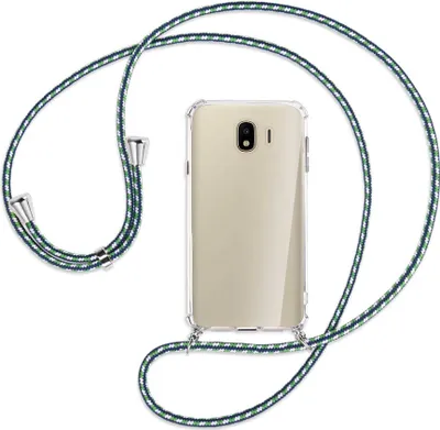 Produktbild von Handykette Backcover-Schutzhülle mit Band (Metall silberfarben) für Samsung Galaxy J4 2018 - grün/blau/weiß