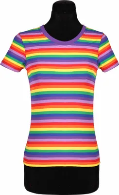 Produktbild von T2975-9900-S bunt-regenbogenfarben Damen Kurzarm tailliert Ringelshirt Marineshirt Gr.S=38