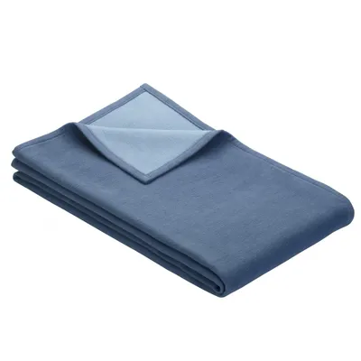 Produktbild von Ibena Bio Baumwolldecke Stockholm 140x200cm, Kuscheldecke blau/hellblau zweifarbig, Wolldecke, Sofadecke kuschelweich