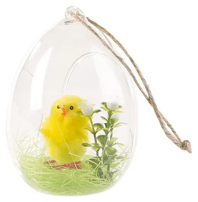 Image de Décoration en verre à poser ou à suspendre avec poussin de Pâques