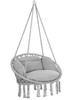 Zdjęcie produktu dla DETEX® Fotel wiszący o nośności do 150 kg Styl boho Odporny na warunki atmosferyczne z certyfikatem GS Ogrodowy fotel wiszący obracany o 360° Szary wewnątrz i na zewnątrz z wygodnymi poduszkami