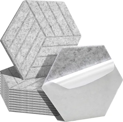Obrázek produktu pro Jayseuw 12 stuks akustické panely Šestihranné pruhované samolepicí zvukově izolační panely Stěnový panel s vysokou hustotou Světle šedá barva
