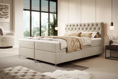 Produktbild von Boxspringbett PIKO 180x200cm Doppelbett Chesterfield mit Bonell-Matratze, Topper und mit 2 Bettkästen (beige)