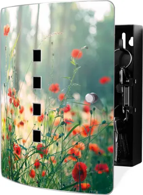 Produktbild von banjado Design Schlüsselkasten aus Edelstahl für 10 Schlüssel, Schlüsselschrank 24 x 21,5 x 7cm groß mit Magnetverschluss, Waldmohn [BWSK 12779]