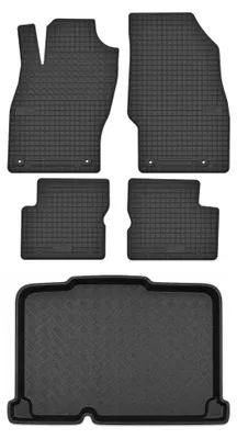 Image de Tapis en caoutchouc + bac de coffre pour Opel Corsa D 2006-2014 (hayon, plancher bas) – 5 pièces, noirs, sur mesure