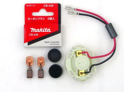 Produktbild von Makita Kohlebürstenhalter 638921-2 + Kohlebürsten CB-430 + Bürstenkappen 643929-3