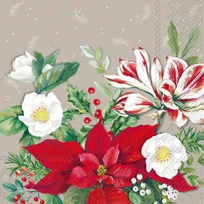 Produktbild von CHRISTMAS FLORALS Grey Lunch-Servietten L1016745