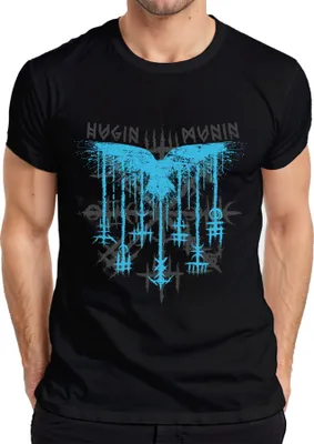 Produktbild von Hugin und Munin Odin Wikinger Mythologie Nordisch Raben Runen Herren T-Shirt, Schwarz, 3XL