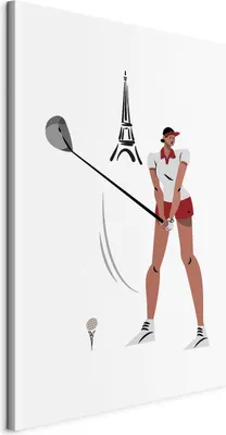 Produktbild von Vliesstoff Leinwandbild - Female Golfer With the Eiffel Tower in the Background - Illustration 80x120 cm Abstrakt i-B-10050-b-a