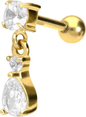 Produktbild von Ohrpiercing Chirurgenstahl Ohrpiercing EINGEFASSTER KRISTALL + KRISTALLTROPFEN