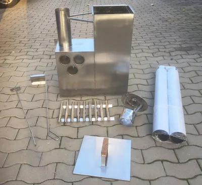 Produktbild von Holzofen Unterwasserofen Poolheizung Edelstahl Heizung für Pool Badetonne Hottub Badefass mit Schornstein, Haube und Kaminset