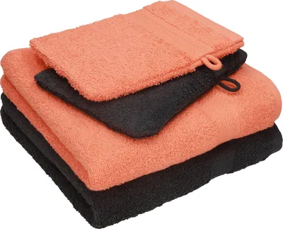 Produktbild von Betz 4 tlg. Handtuch Set HAPPY Pack 100% Baumwolle  2 Handtücher 2 Waschhandschuhe farbe - graphit grau - blutorange